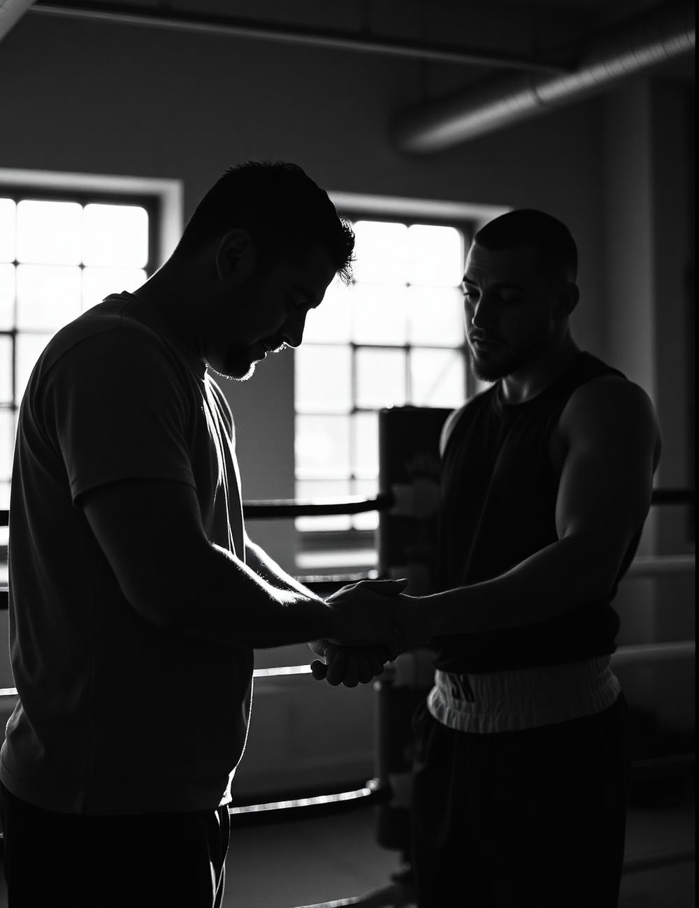 Coach wrapping a fighter's hands